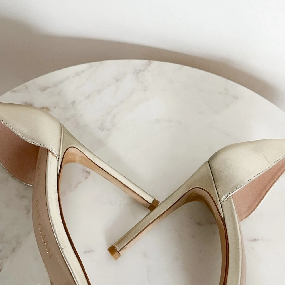 NEW Stuart Weitzman Nudistsong Metallic Cross Ankle Strap Sandals Size 11